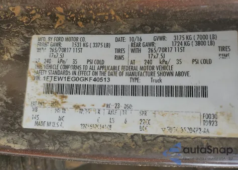 2016 Ford F150 Supercrew z USA, uszkodzony, nr VIN 1FTEW1EG0GKF40513